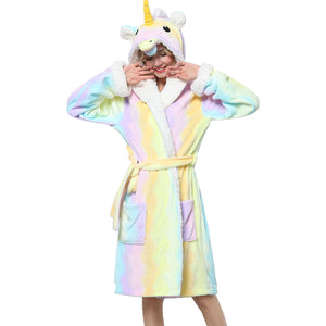 NEWCOSPLAY Unisex Adult Sherpa Bathrobe Unicorn Cosplay Robe Hooded Sleepwear