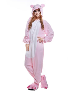NEWCOSPLAY Unisex Adult Onesie Animal Pink Pig Pajamas Plush One Piece Cosplay Costume